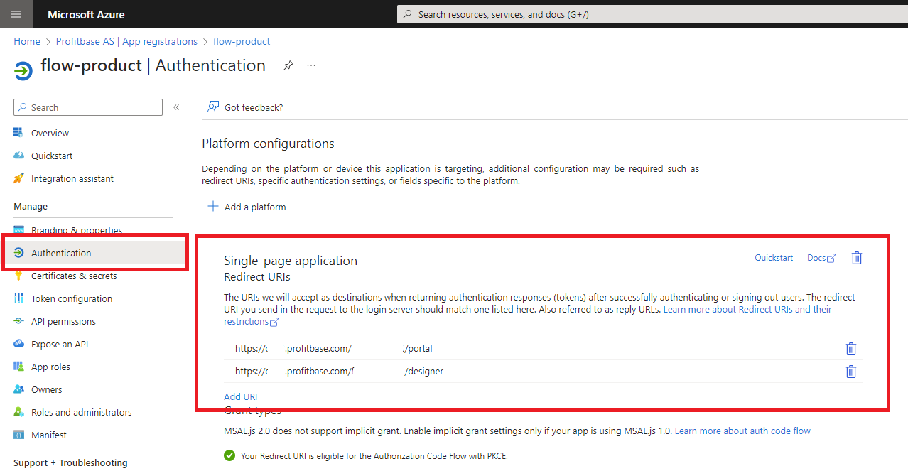 New App Registration Redirect Uris